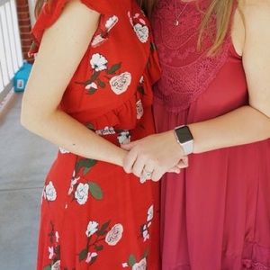 red floral dress